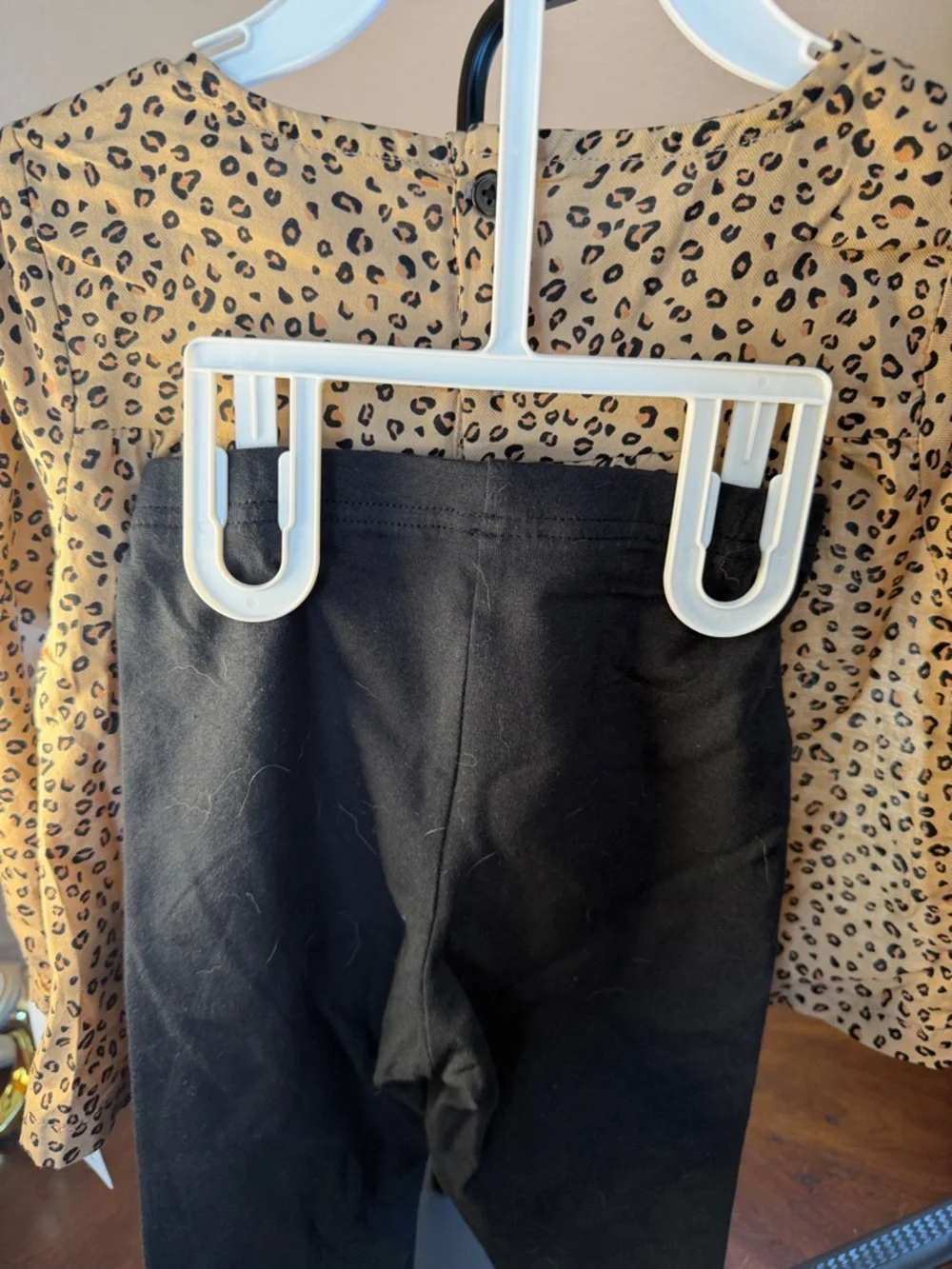Carter's Tan Leopard Print Long Sleeve Top with‎ Navy Bow Accent
